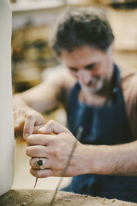 Man working on wood in industry