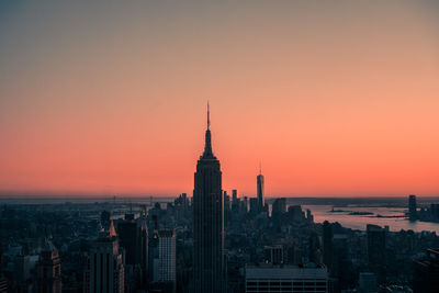 City skyline at sunset
