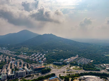 High angle view of townscape against sky