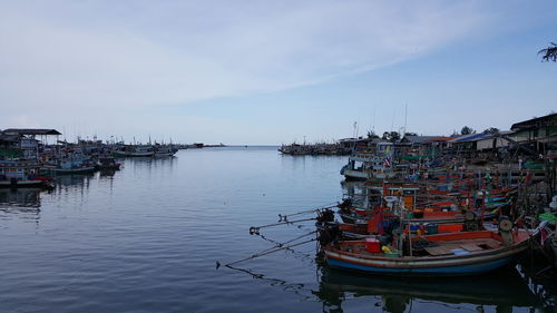 View of fishing boats in harbor