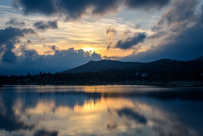 Scenic view of lake against sky during sunset