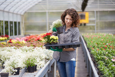 Florist working in garden