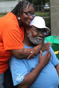 Happy couple with hands