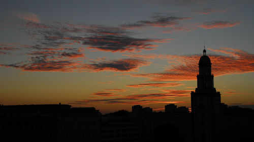 Silhouette of building against sky at sunset