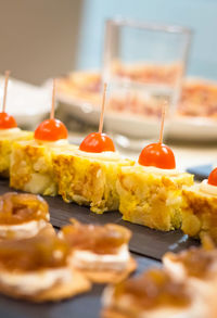 Close-up of breakfast served on table