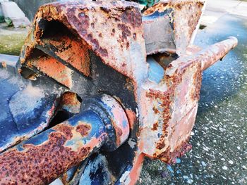 High angle view of old rusty machine