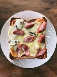 High angle view of dessert in plate on table