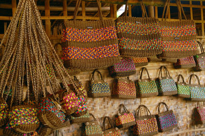 Multi colored vegetables for sale at market stall