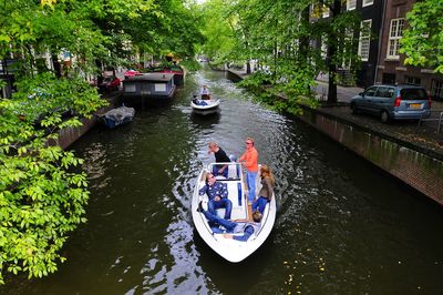 Boat sailing in river