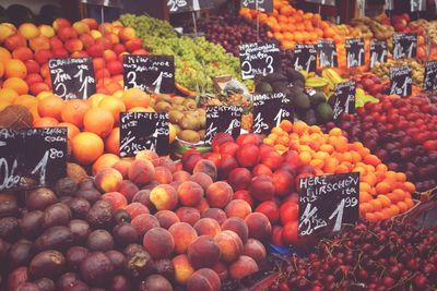 Various fruits for sale at market stall