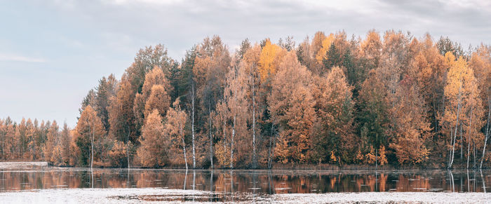 Scenic view of lake against sky during autumn