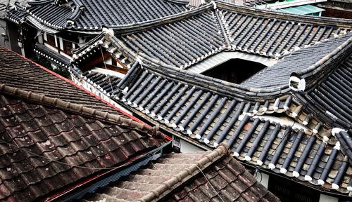 High angle view of rooftops