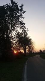 Silhouette tree by road against sky during sunset