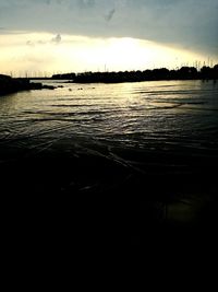 Scenic view of lake against sky at sunset