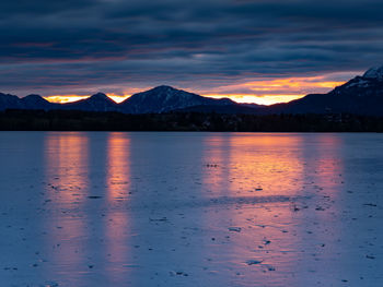 Scenic view of lake against sky during sunset