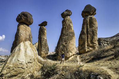 Low angle view of rock formations. pasabag valley in cappadocia turkey