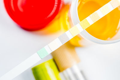 High angle view of multi colored candies on table