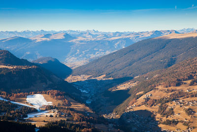 Aerial view of snowcapped mountains against sky