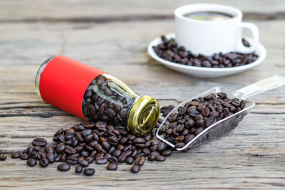 Close-up of coffee beans on table