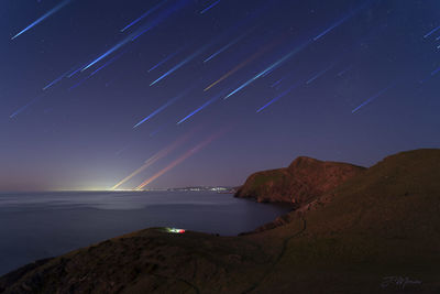 Scenic view of sea against sky at night