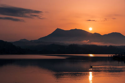 Scenic view of lake against sky during sunset