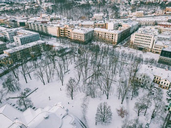 High angle view of cityscape during winter