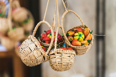 Close-up of multi colored candies in basket