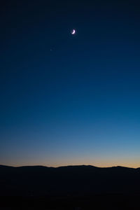 Scenic view of silhouette landscape against clear sky at night