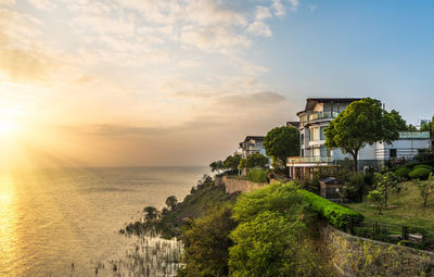 Scenic view of sea against sky during sunset