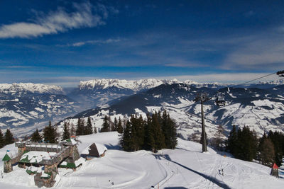 Scenic view of snowcapped mountains against sky