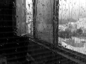 Full frame shot of wet window in rainy season