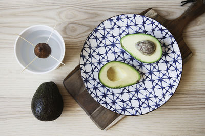 High angle view of breakfast on table