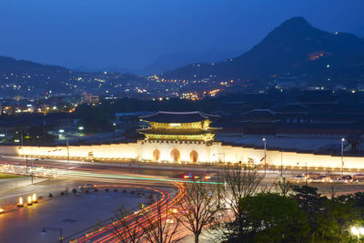 City lit up at night