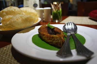 Close-up of food in plate on table