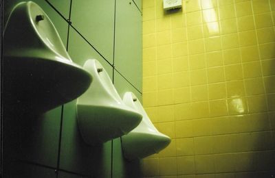 Yellow lamp in bathroom
