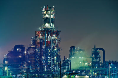 Oil refineries at night.