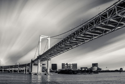 View of rainbow bridge in tokyo against cloudy sky