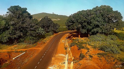 Road amidst trees against sky