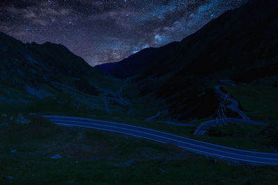 High angle view of mountain road at night