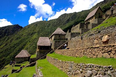 Houses at machu picchu against sky