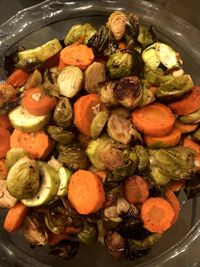 High angle view of chopped vegetables in bowl