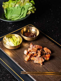 High angle view of food on table