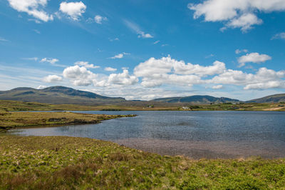 View of loch mealt, isle of skye, scotland. concept of typical scottish landscapes