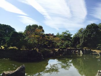 Scenic view of river against cloudy sky