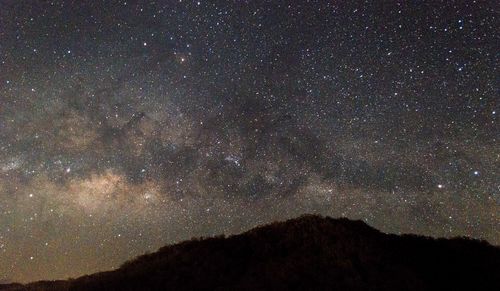 Scenic view of silhouette mountain against sky at night