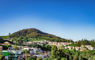 Ooty city view with small houses at morning with mountain background