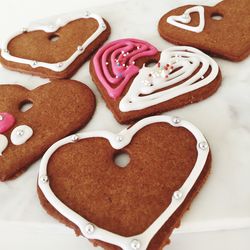 Close-up of heart shape cake on table