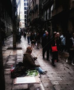 Woman walking on city street