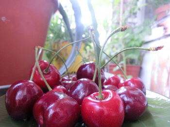 Close-up of strawberries on table