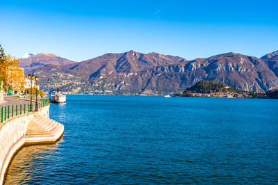 A view of tremezzina and bellagio, on lake como, in autumn.